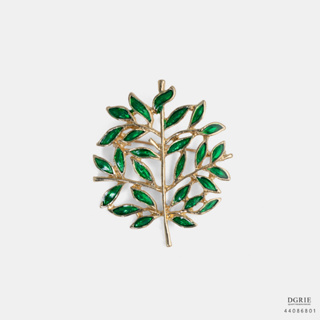 Green Leaf Branch Gold Brooch-เข็มกลัดกิ่งใบไม้