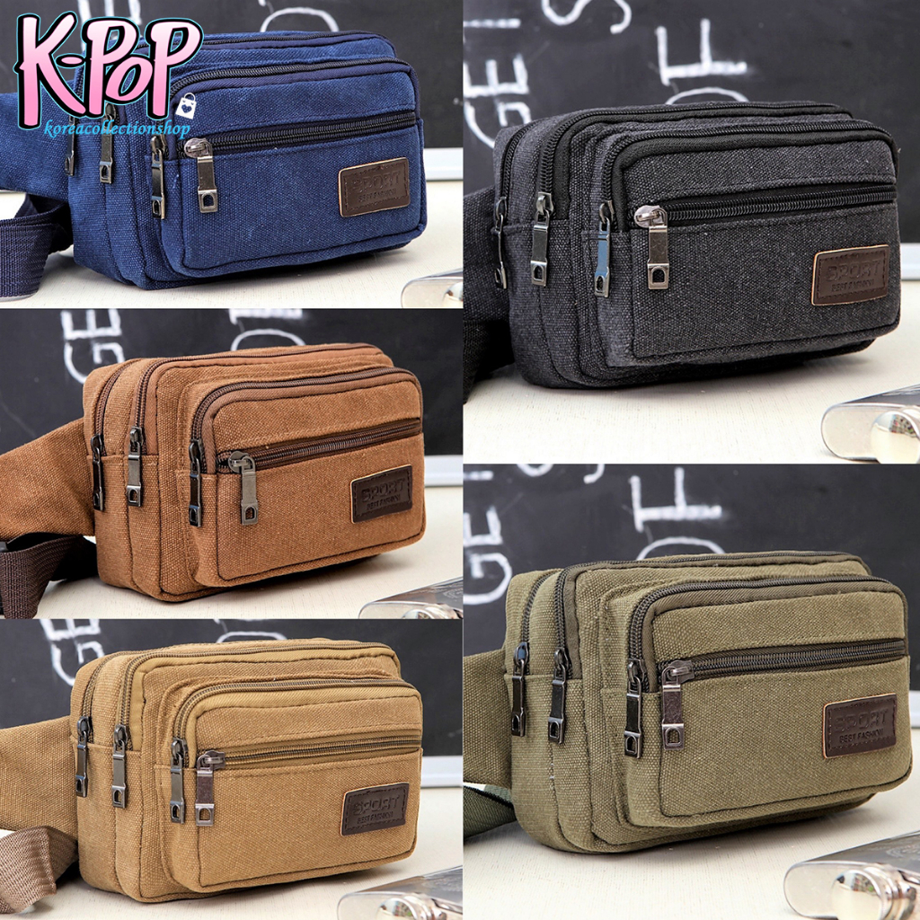 KOREA(KR1699) กระเป๋าคาดอก คาดเอวSPORT ซิปเยอะมีหลายช่อง ผ้าแคนวาส