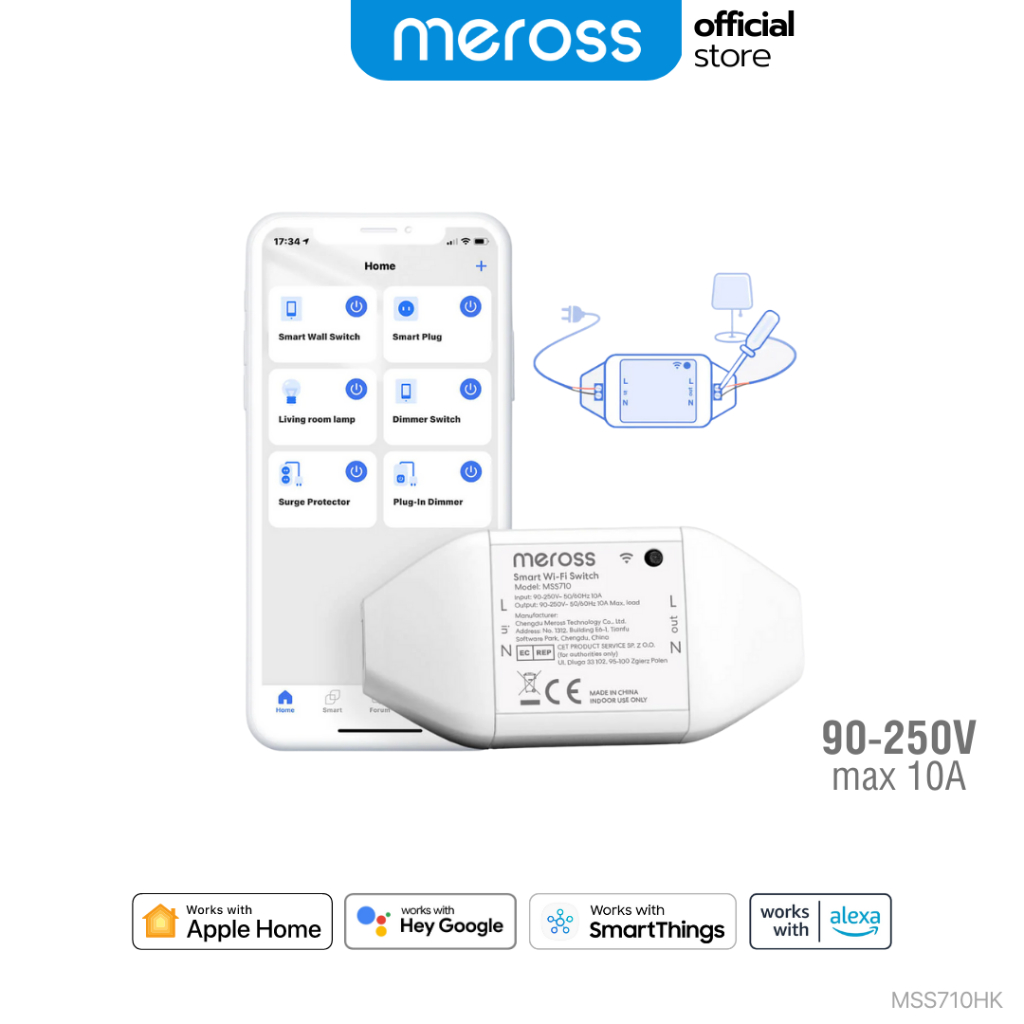 Meross Smart Wi-Fi Switch MSS710HK สวิตช์อัจฉริยะ เปลี่ยนอุปกรณ์ธรรมดาให้เป็นสมาร์ทโฮม รองรับ Apple HomeKit
