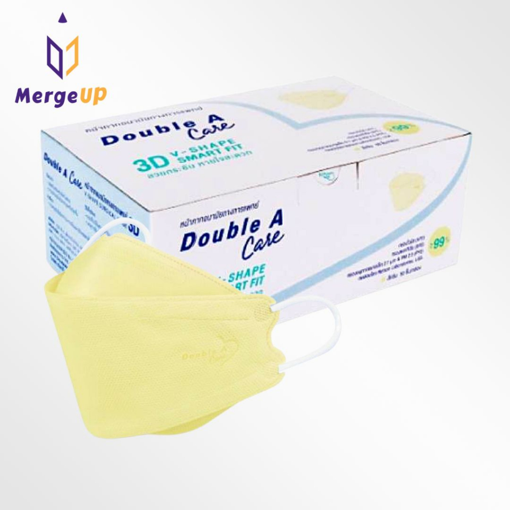 (กล่อง 50 ชิ้น) Double A Care หน้ากากอนามัย ทางการแพทย์ ดั๊บเบิ้ลเอแคร์ สีครีม รุ่น 3D V-SHAPE Smart