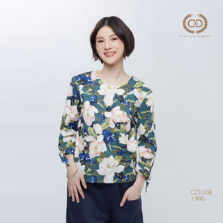 C&amp;D  เสื้อผู้หญิง Cotton Blouse เสื้อเบลาส์ แขนยาว เนื้อผ้าคอตตอน พิมพ์ลาย sunshine gardenia (CZ1UGR)