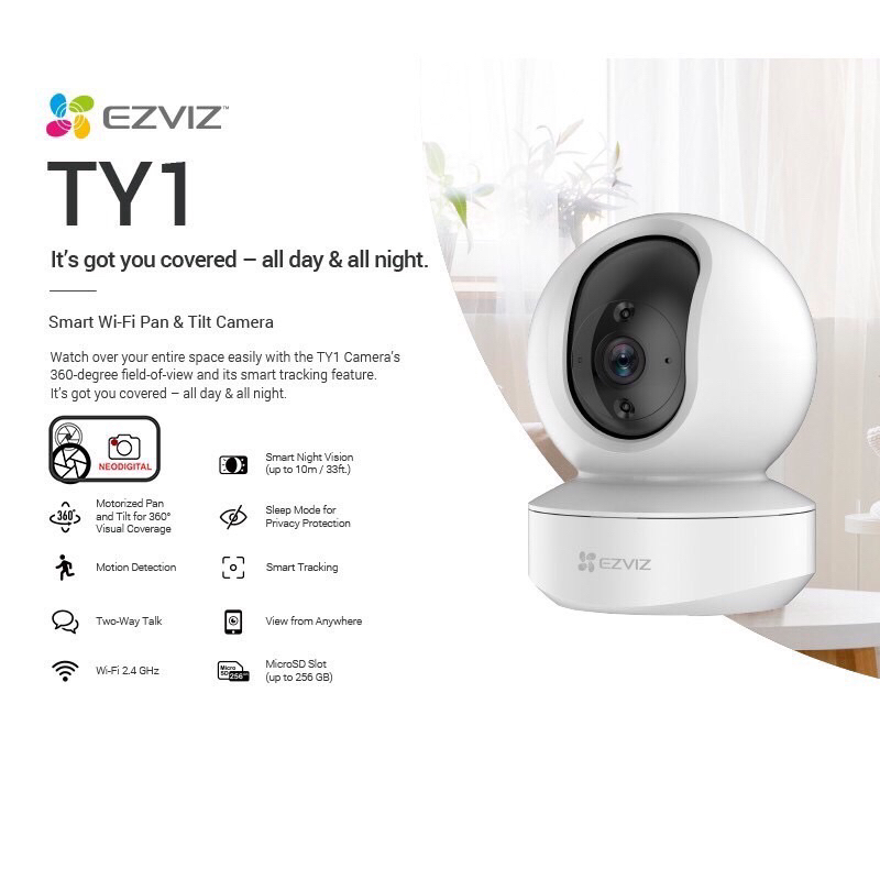 Ezviz กล้องวงจรปิด TY1 1080P (TY1-B0-1G2WF) Smart Wi-Fi Pan & Tilt Camera