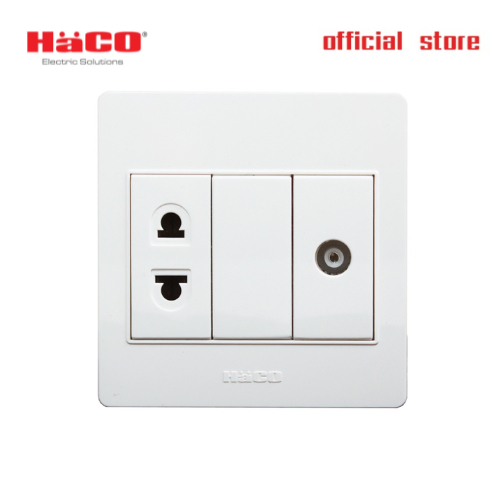 HACO เต้ารับโทรทัศน์ 1 ช่อง + เต้ารับ 2 ขา 1 ช่อง รุ่น M3N-XTR