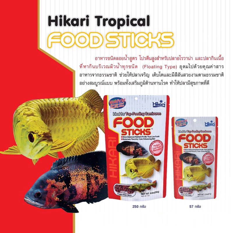 Hikari Food Sticks อาหารเม็ดสำหรับปลามังกร, อโรวาน่า และปลากินเนื้อ ชนิดเม็ดลอย 57g. / 250g. ⚡️⚡️พร้อมส่ง⚡️⚡️