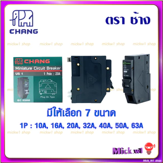 ช้าง Chang ลูกเซอร์กิต เบรกเกอร์ ลูกย่อย Plug on Type 1Pole US1-1P 10A 16A 20A 32A 40A 50A 63A