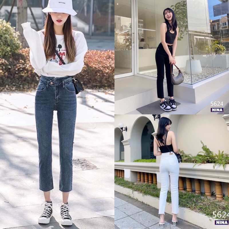NN-ST กางเกงยีนส์ทรงกระบอกเล็กเอวสูงปรี๊ดผ้ายืด เนื้อ รุ่นนี้น่ารักคาวาอิ๊มากจ้า มีS-2XLเลยจ้าา#5624