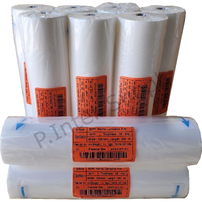 ฟิล์มเคลือบยูวี ชนิดม้วน ฟิล์มเคลือบ BOPP ชนิดม้วน 330mm 200m มีแบบเงาและด้าน สำหรับงานเคลือบปก เคลื