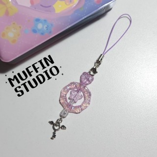 Keychain purple พวงกุญแจ​ลูกปัด สายห้อย​โทรศัพท์​ โทนสีม่วง จี้กุญแจ​ปีก