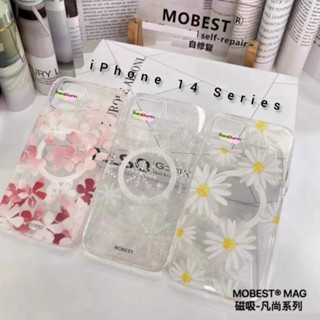 Mobest เคสแม่เหล็ก หลังใสลายดอกไม้ รุ่น iPhone14 Series