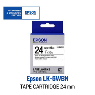 เทปพิมพ์อักษร 24 มม. TapePump 24 mm. Black On White  Epson ดำพื้นขาว  LK-6WBN ของแท้