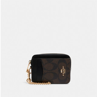 Coach C0058 Zip Card Case In Signature Canvas (IMAA8) ที่ใส่การ์ด สี Brown Black