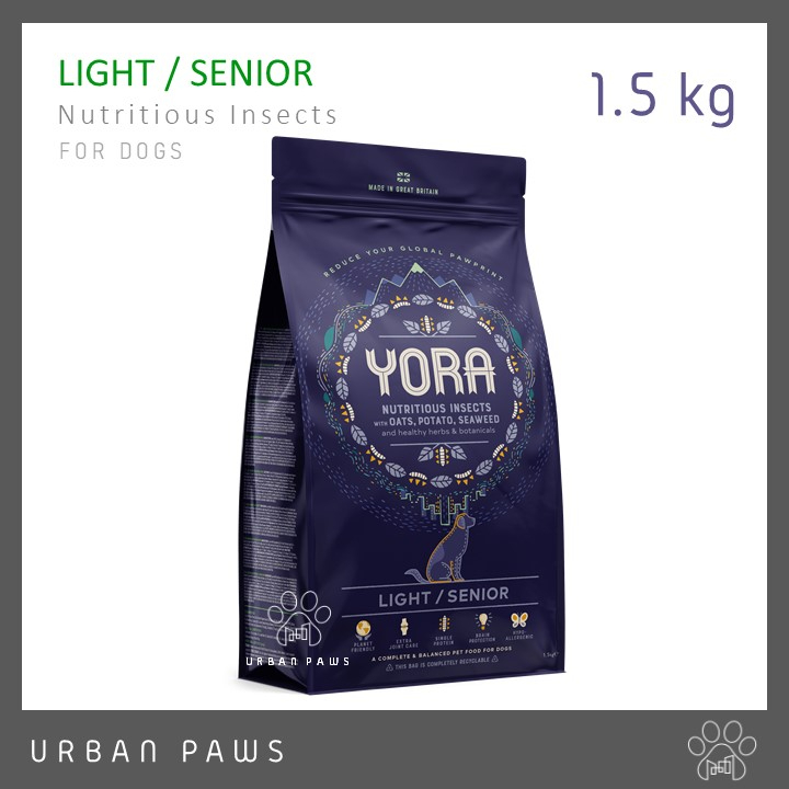 อาหารสุนัข Yora - Light /Senior สูตรแคลอรีต่ำ จากโปรตีนแมลง สำหรับสุนัขแก่สูงอายุ/ลดน้ำหนัก ขนาด 1.5