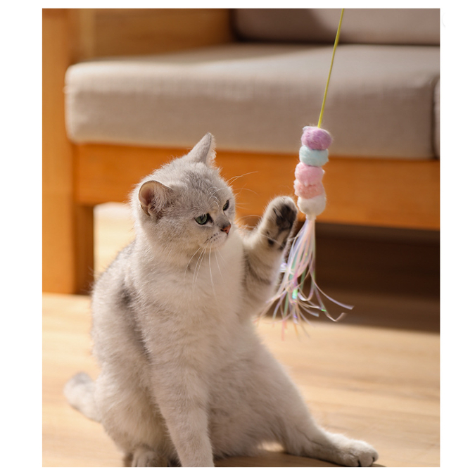 Ming ของเล่นแมวยืดได้ ไม้ตกแมวแบบแขวน  ไม้ล่อแมวสปริง สุ่มลาย พร้อมส่ง - รูปที่ 3