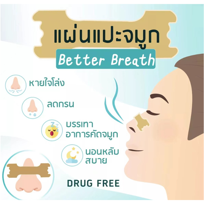 แผ่นแปะจมูก ช่วยหายใจสะดวก​ ลดอาการนอนกรน​ สติกเกอร์ ช่วยหายใจ บรรเทาอาการปวดBetter breath/Nasal strips​ (เทปติดจมูก)​ ราคา ถูกที่สุด ดีลบีเคเค