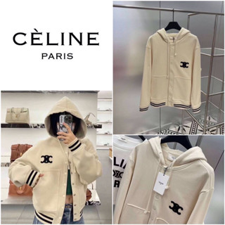 เสื้อคลุมแขนยาว Celine สีครีมปักโลโก้