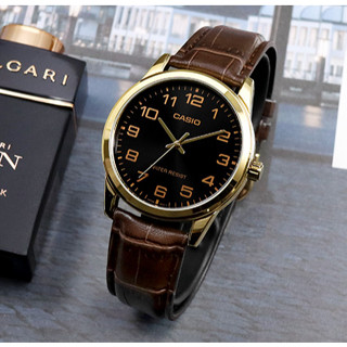 นาฬิกา Casio รุ่น MTP-V001GL-1B นาฬิกาข้อมือผู้ชาย สายหนังสีน้ำตาล หน้าปัดดำ สวยหรู - แท้ 100% ประกันสินค้า 1 ปี