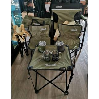 Coleman JP Compact Chair Table Set Olive ชุดโต๊ะเก้าอี้ โคลแมน พกพาสะดวก พร้อมถุงเก็บ by Jeep Camping