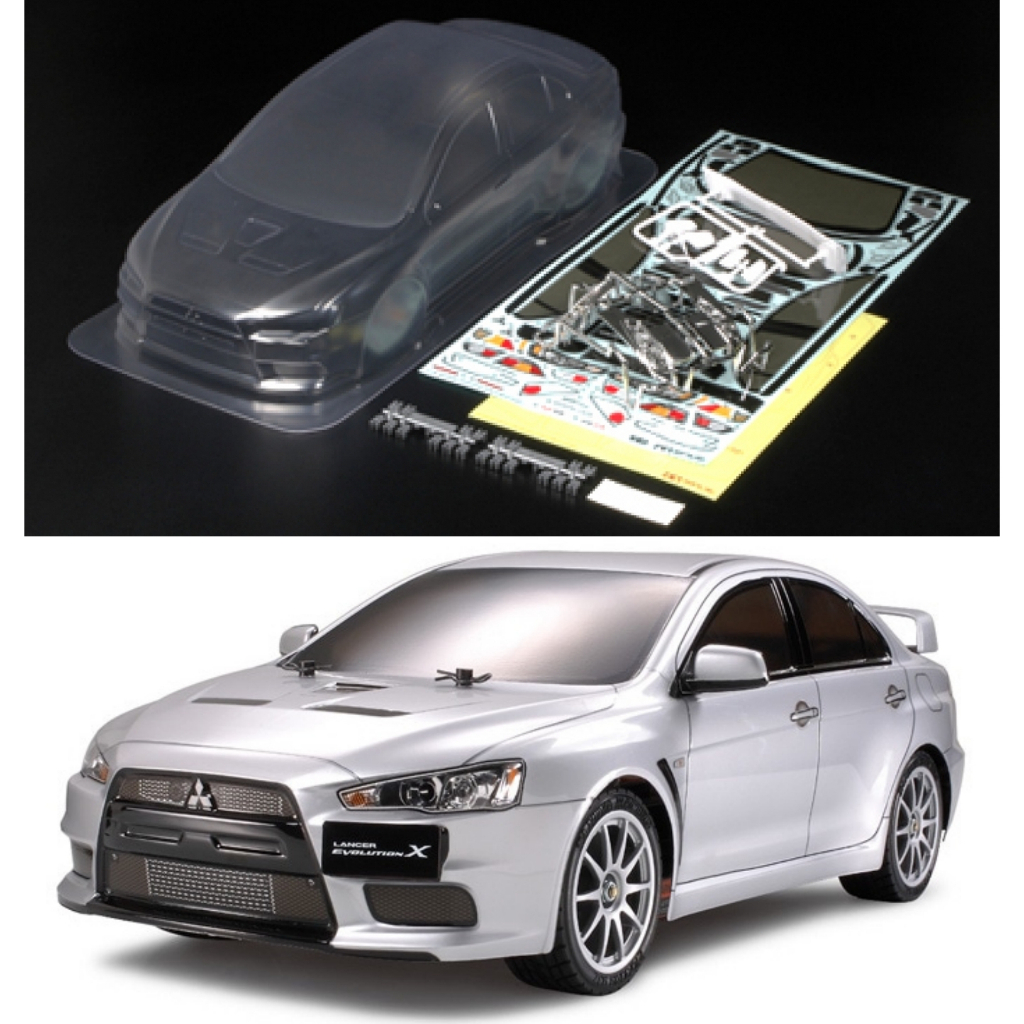TAMIYA 51376 บอดี้ MITSUBISHI LANCER EVO.X ยังไม่ได้ตัดเจาะและทำสี (มีโคมสำหรับใส่หลอด LED ให้มาด้วย)