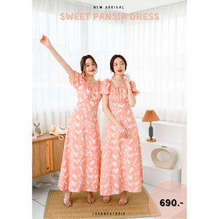 🕊𝑵𝑬𝑾 𝑨𝑹𝑹𝑰𝑽𝑨𝑳💕( 690฿ ) #LNS130 " Sweet Pansia Dress " ความน่ารักสายหวานกว่านี้ไม่มีอีกแล้ว~ พร้อมยางมัดผมแบบโบว์เข้าชุดคิ