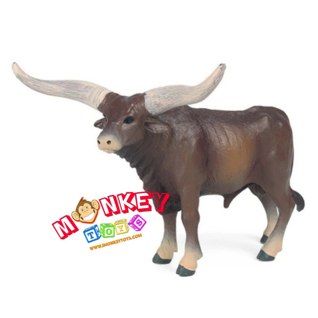 Monkey Toys โมเดลสัตว์ Cow วัว เท็กซัสลองฮอร์น เทา ขนาด 12.50 CM (จากหาดใหญ่)