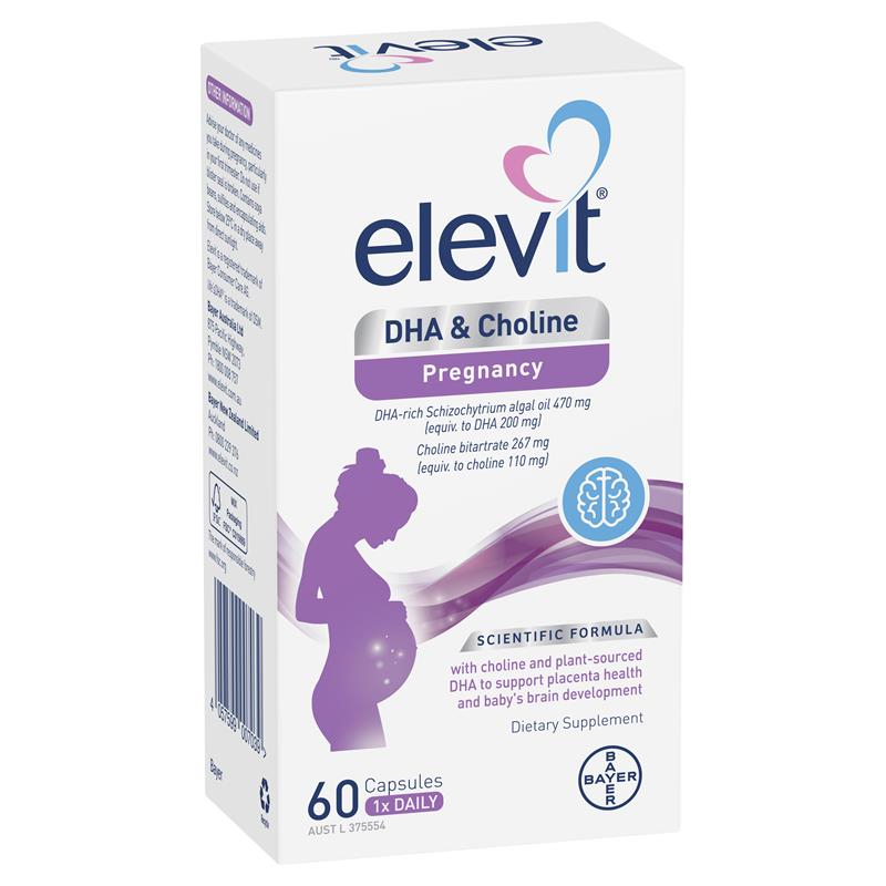 Elevit DHA + Choline (สูตรใหม่ล่าสุด) Prenatal Oil Brain Baby Support ดีเอชเอ วิตามินคนท้อง บำรุงสมอ