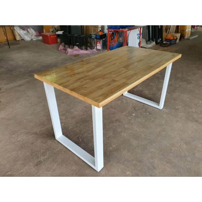 โต๊ะอาหาร โต๊ะทำงาน ไม้ยางพาราประสาน  สีใส ขาขาว ขนาดกว้าง80cmxยาว120cmxสูง75cm
