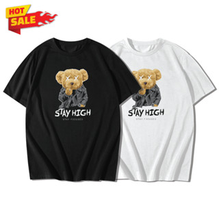 BEAR STAY HIGH เสื้อยืดแขนสั้นคอกลม Cotton 100% สกรีนลาย