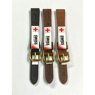 สายนาฬิกาหนังลายจระเข้ผิวด้าน SWISS GENUINE LEATHER buckleสีทอง ขนาด 12 mm