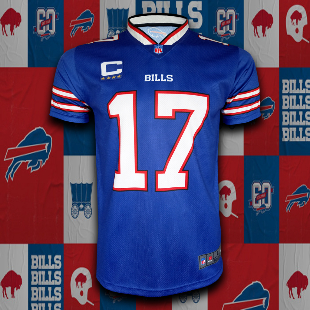 เสื้อยืด อเมริกันฟุตบอล NFL ทีม บัฟฟาโล่ บิลส์ / Home Jersey - Blue รุ่น Josh Allen เบอร์ 17 #AF0016 ไซส์ S-5XL