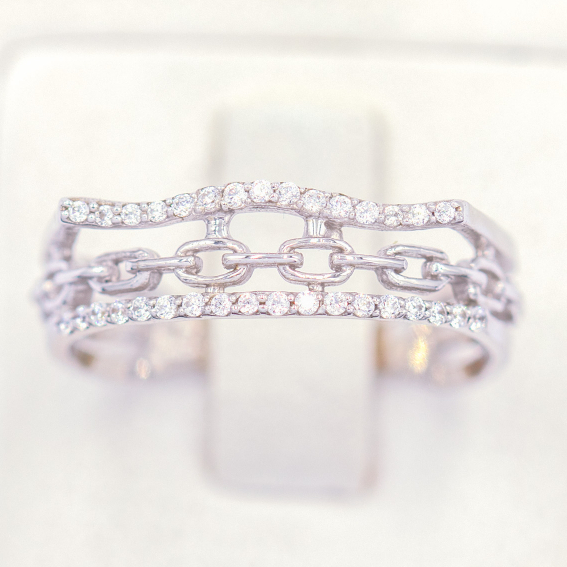 Lucky Gems แหวนเงินแท้ 925 เพชร CZ ชุบโรเดียม แหวนโซ่ แถว  CZME827ws