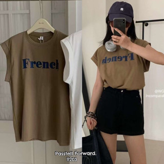 🇰🇷New🇰🇷  Korea WG french tshirt  เสื้อยืดแขนล้ำสกรีนลาย Frenchเรียบๆแต่ชิคมากค่า