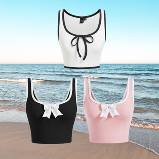 bow front contrast binding tank top เสื้อกล้ามติดโบว์สุดน่ารัก #doechii_stuff