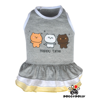 Pet clothes -Doggydolly  เสื้อผ้าแฟชั่น น้องหมาน้องแมว  สัตว์เลี้ยง ชุดกระโปรง ลายหมี ผ้ายืด  D653 ขนาด1-9โล