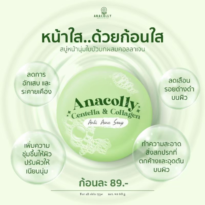 สบู่หน้านุ่ม สบู่อนาคอลลี่ Anacolly Centella & Collagen Anti Acne Soap ขนาด 60 กรัม รูปที่ 7