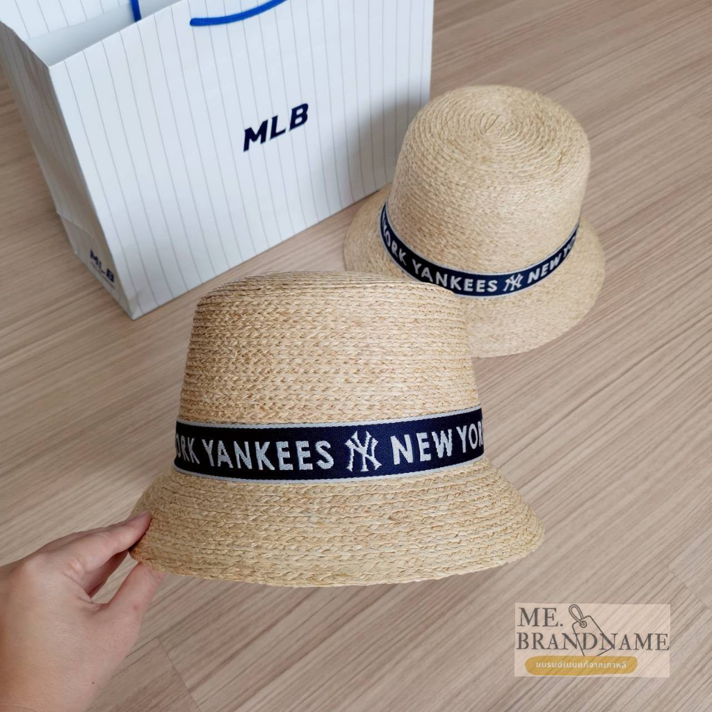 ของแท้ 💯% MLB Raffia Wide Bucket Hat หมวกปีก หมวกสาน คาด New York Yankees