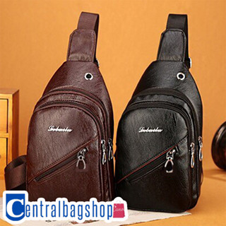 centralbagshop(C924)-L3กระเป๋าคาดอกหนังเงามีเส้นแถบเฉี่ยง