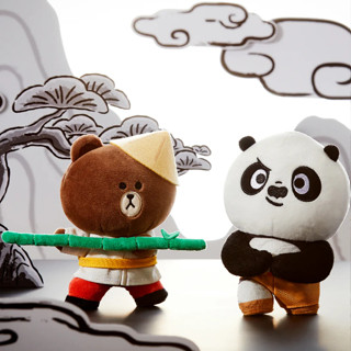 SEOULR | LINE FRIENDS KUNG FU PANDA BROWN &amp; PO MINI STANDING DOLL SET ตุ๊กตา (สินค้าลิขสิทธิ์แท้)