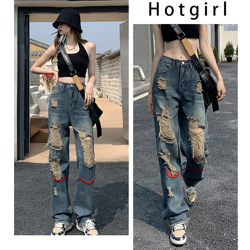 Hotgirl พร้อมส่งจากกทม กางกางผู้หญิง เสื้อผ้าy2k กางเกงขายาว กางเกงยีนส์สตรีทสไตล์อเมริกันแฟชั่น2023ใหม่