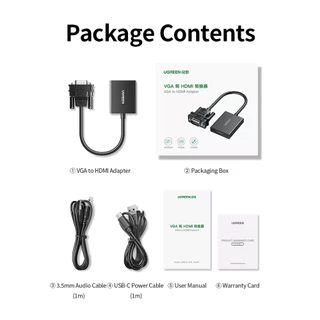 UGREEN รุ่น 50945 สาย VGA to HDMI สายสัญญาณ Adapter มีช่องเสียบ USB C และ AUX 3.5mm
