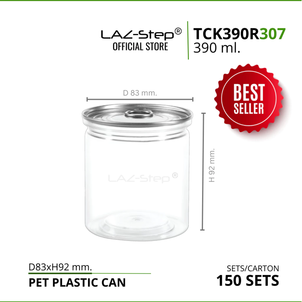 LAZ-Step กระป๋องพลาสติกฝาดึง PET CANS TCK390R307 ขนาด 390 ml. บรรจุลังละ 150 ชุด ต้องปิดด้วยเครื่องปิดฝากระป๋อง