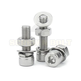 (ยกชุด) น็อต สกรู หัวจม พร้อม แหวน+สปริง+ตัวเมีย สเตนเลส 304 เกลียวมิล M2 M2.5 / (Set) Cap Socket