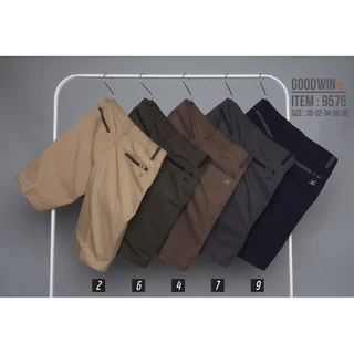 ⚡GW⚡9576กางเกงขาสั้น ผู้ชาย ผ้าคอตต้อน สีพื้น ทรงพับขา ยาว21-22นิ้ว ไซส์ 30-38