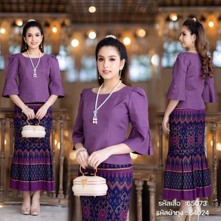 65073 เสื้อผ้าไหม คอกลม แต่งกระดุมปลายแขน เอวปล่อย ทรงสวยหรู ซิปหลัง ชุดไทยประยุกต์ เสื้อผ้าผู้หญิง ดีไซน์ by sunsmile
