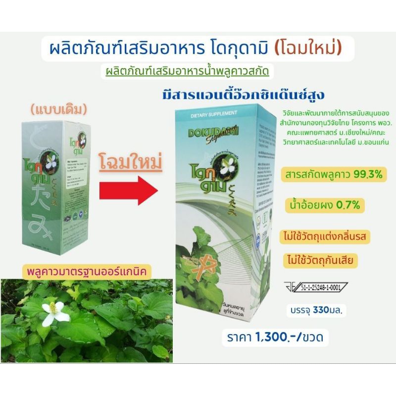 โดกุดามิ 330 มล. (โฉมใหม่) ผลิตภัณฑ์เสริมอาหารสมุนไพรน้ำพลูคาวสกัด 1 ขวด (ปกติราคา 1,300บาท