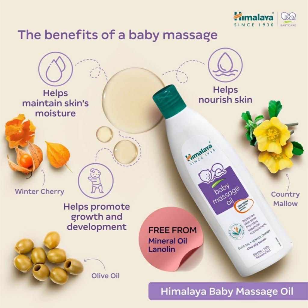 (ซื้อในไลฟ์ 69 บาท) เบบี้ออยล์ ออยล์บำรุงผิวสำหรับทารกและเด็ก สูตรอ่อนโยน Himalaya Baby Massage Oil 100ml