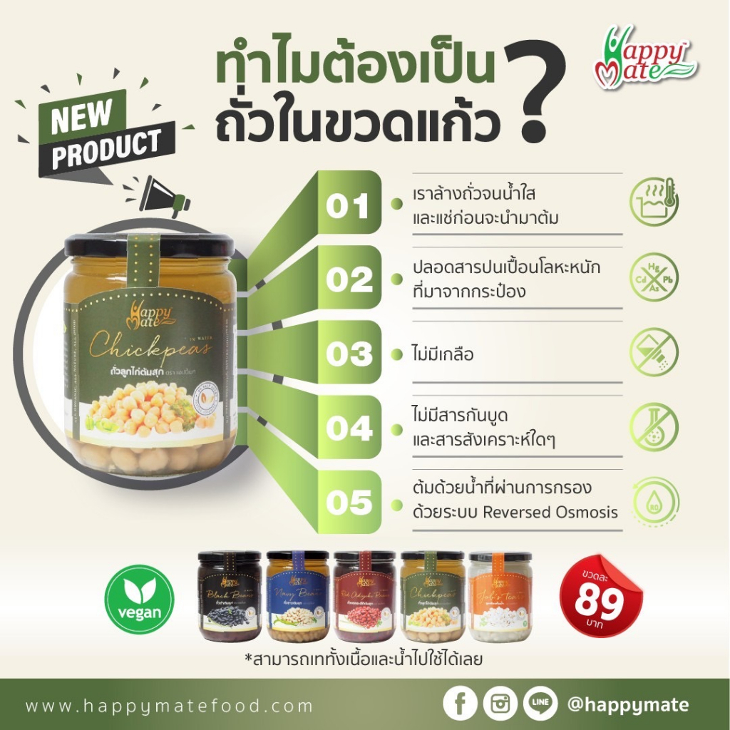 (ขายส่ง)Vegan ถั่วลูกไก่ต้มสุก บรรจุในขวดแก้ว 500g