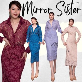 🔖ป้าย Mirrorsister​ 30205.2 เซ็ทลูกไม้เสื้อคู่กระโปรงทรงสอบสวยเก๋ ช่วงบนเป็นเสื้อเชิ้ตลูกไม้ซีทรูชายเสื้อขอบหยัก