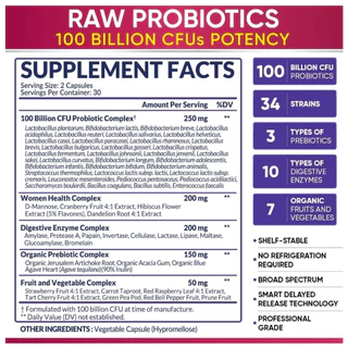 Wholesome Wellness Women’s Raw Probiotic 100 Billion CFU โพรไบโอติกสูตรสำหรับผู้หญิง 60 แคปซูล