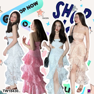 👗Pfashion [ส่งไวมาก🚛] P18430 แมกซี่เดรสผ้าแก้ว กระโปรงหลายชั้น ..