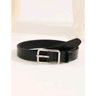 เข็มขัดแฟชั่น เข็มขัด PU เข็มขัดหัวเหลี่ยม Crocodile Embossed Rectangle Buckle Belt (ส่งจากไทย)